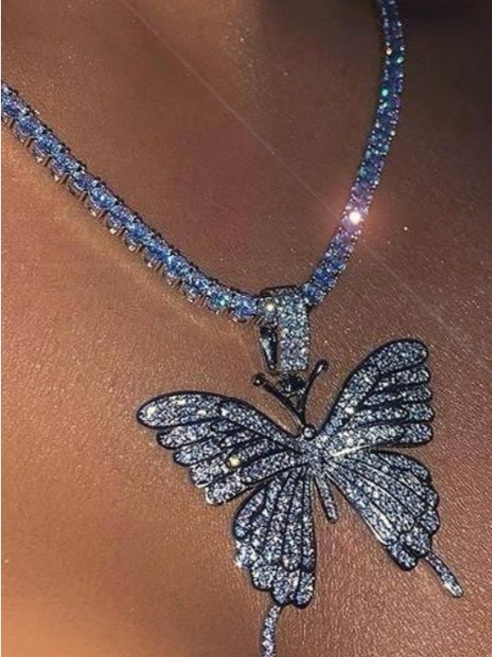 Iced Out Butterfly Pendant Necklace. Crystal Butterfly Pendant Necklace